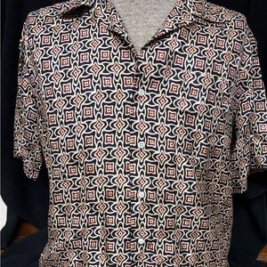 Ralph Lauren Geometric Pattern Shirt - Black, Red, Cream 100% Imported Silk